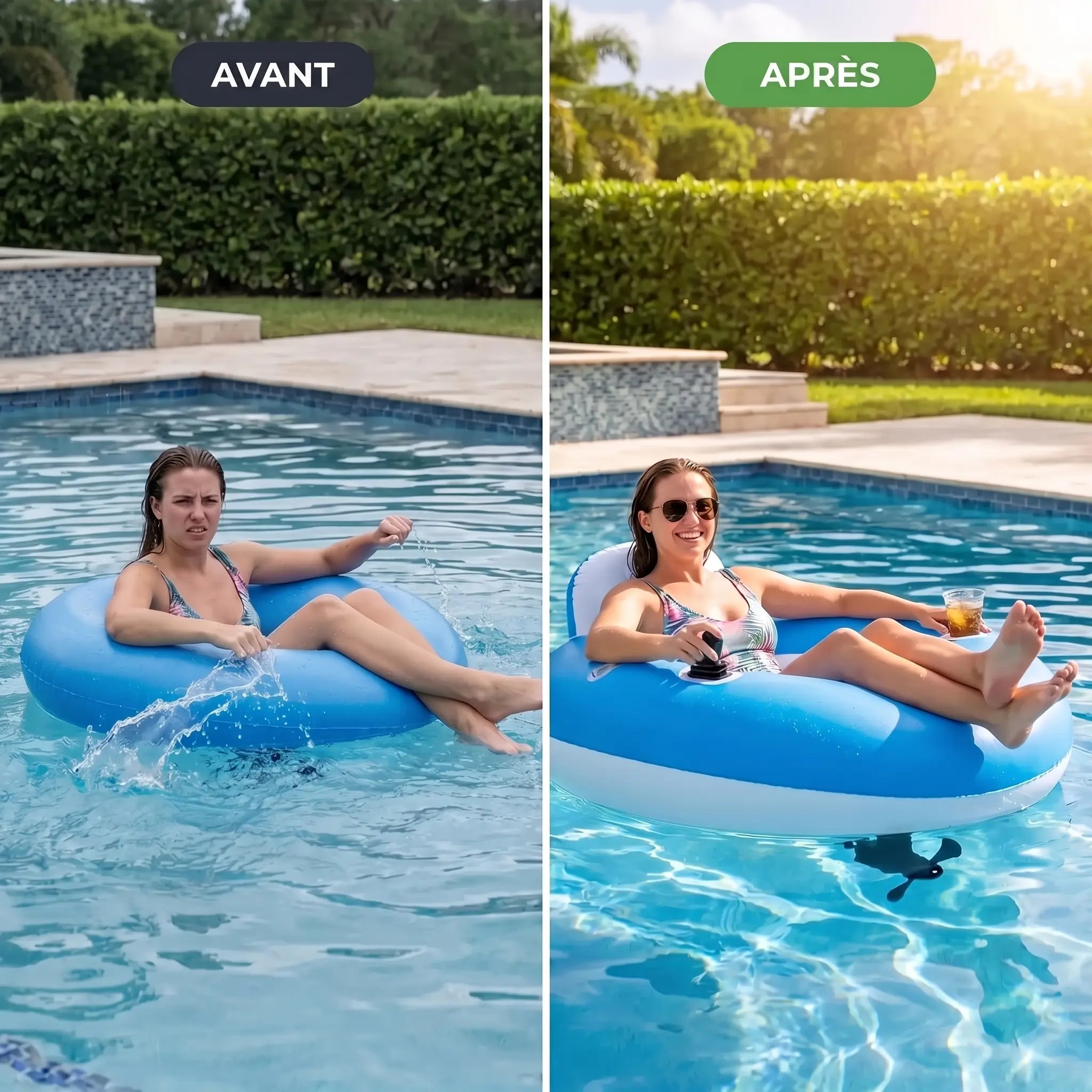 Avant et apres dans la piscine