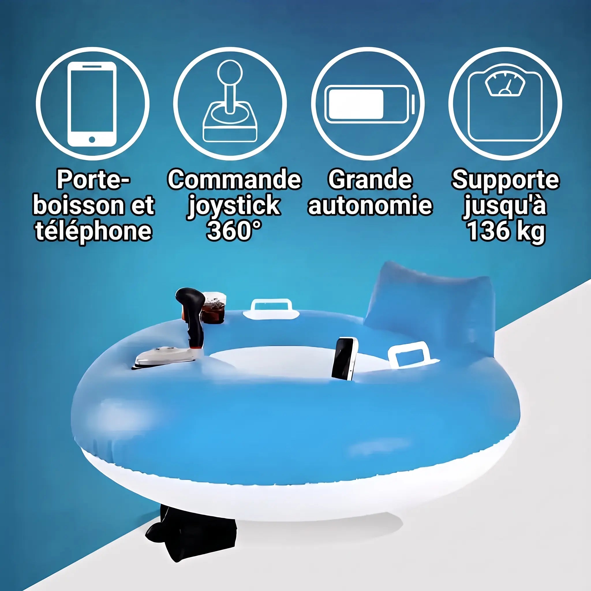 Porte-boisson et telephone, commande joystick 360 degres, grande autonomie, supporte jusqu a 136 kg