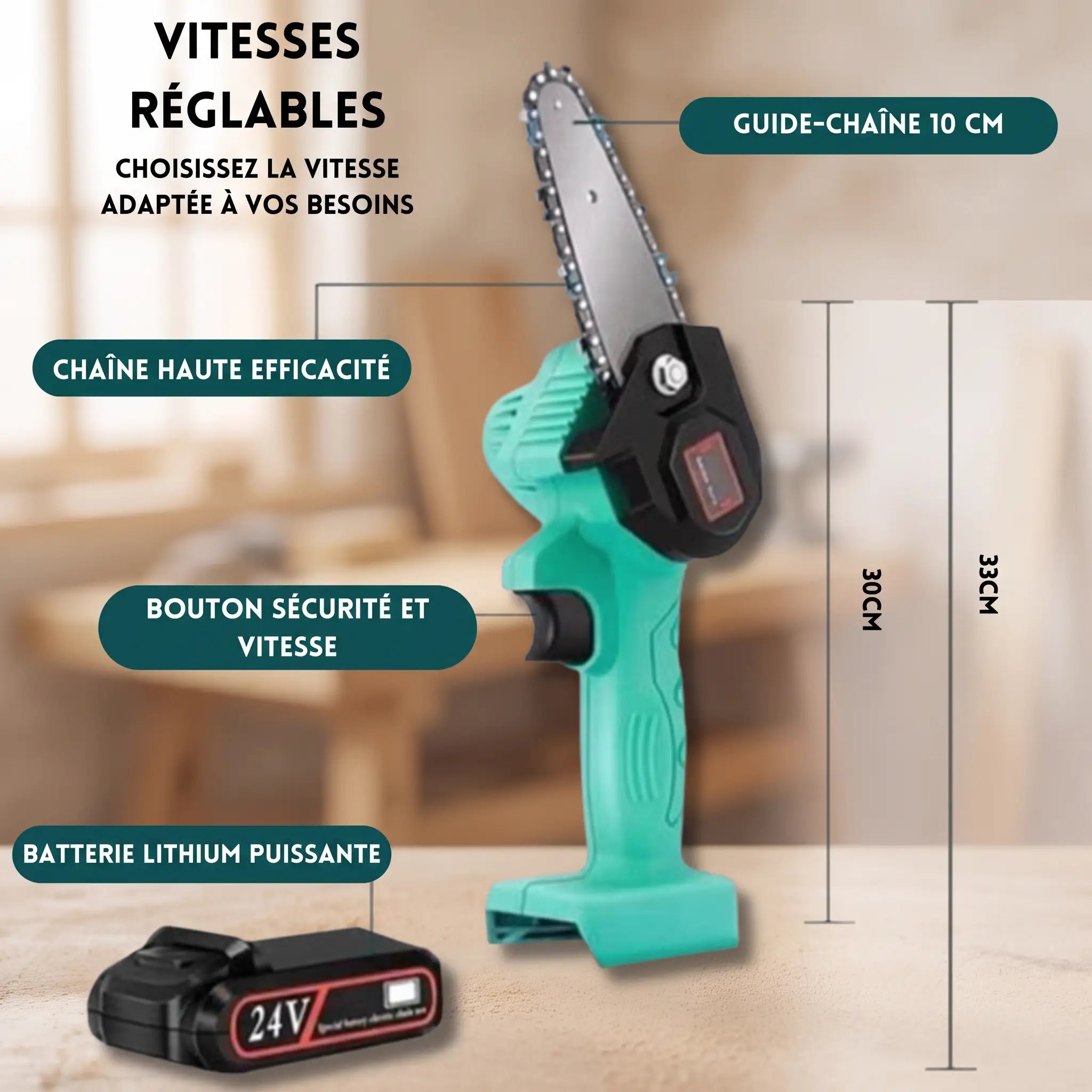 Vitesses réglables et dimensions