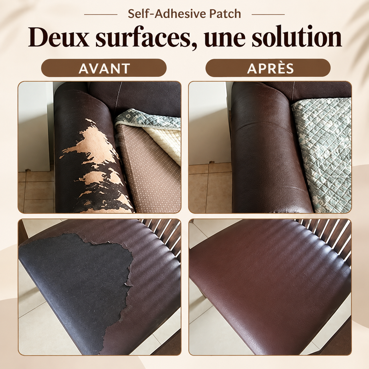 -50 % · OFFRE LIMITÉE · Self-Adhesive Patch · Patch de réparation en cuir