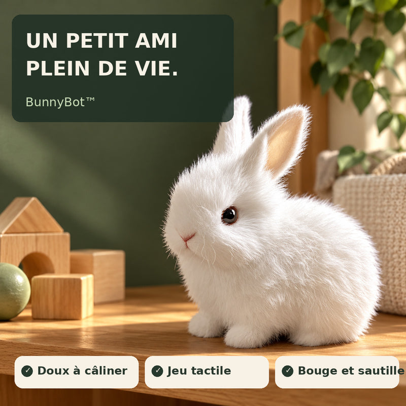 -50 % · OFFRE LIMITÉE · BunnyBot™ · Un compagnon tout doux qui prend vie !