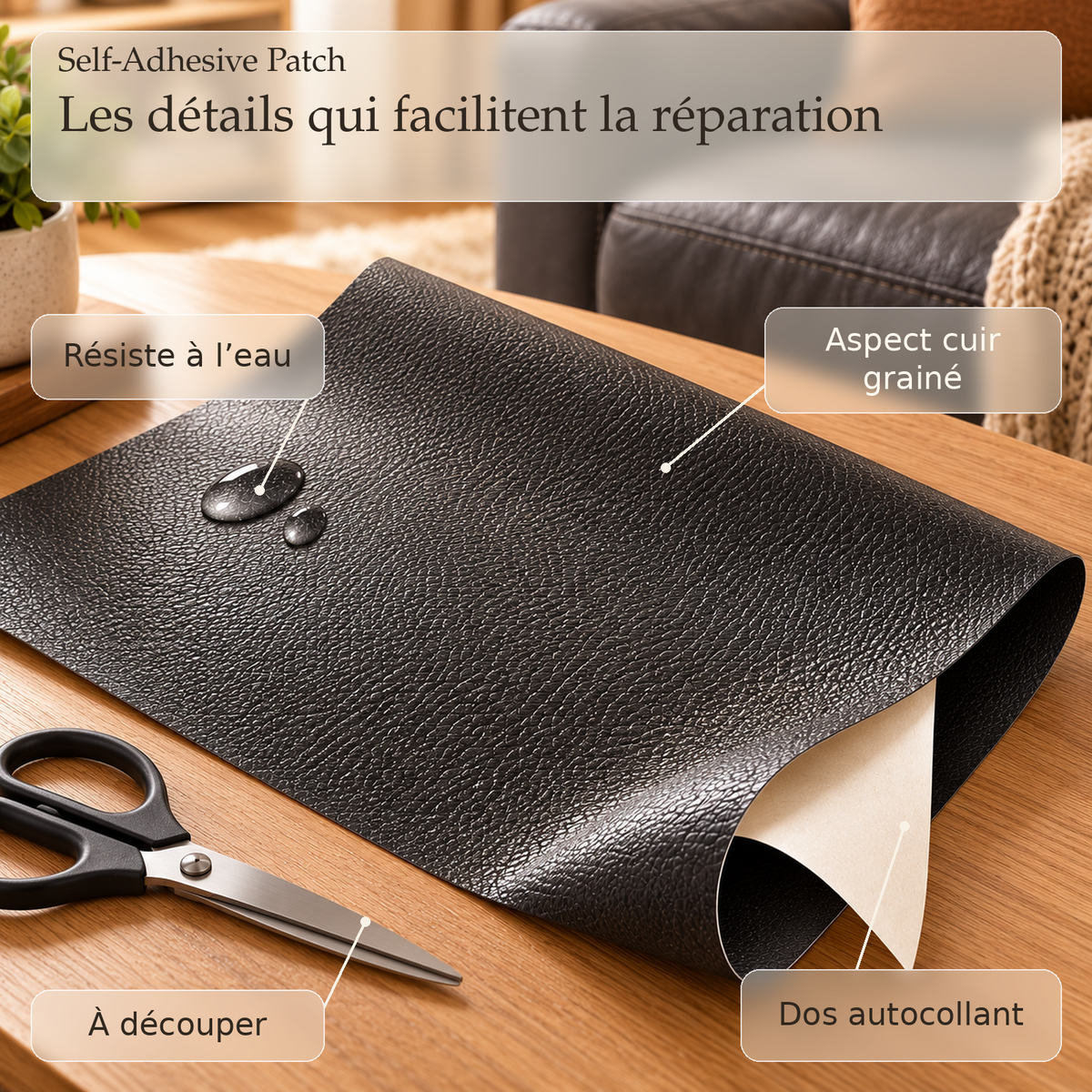 -50 % · OFFRE LIMITÉE · Self-Adhesive Patch · Patch de réparation en cuir