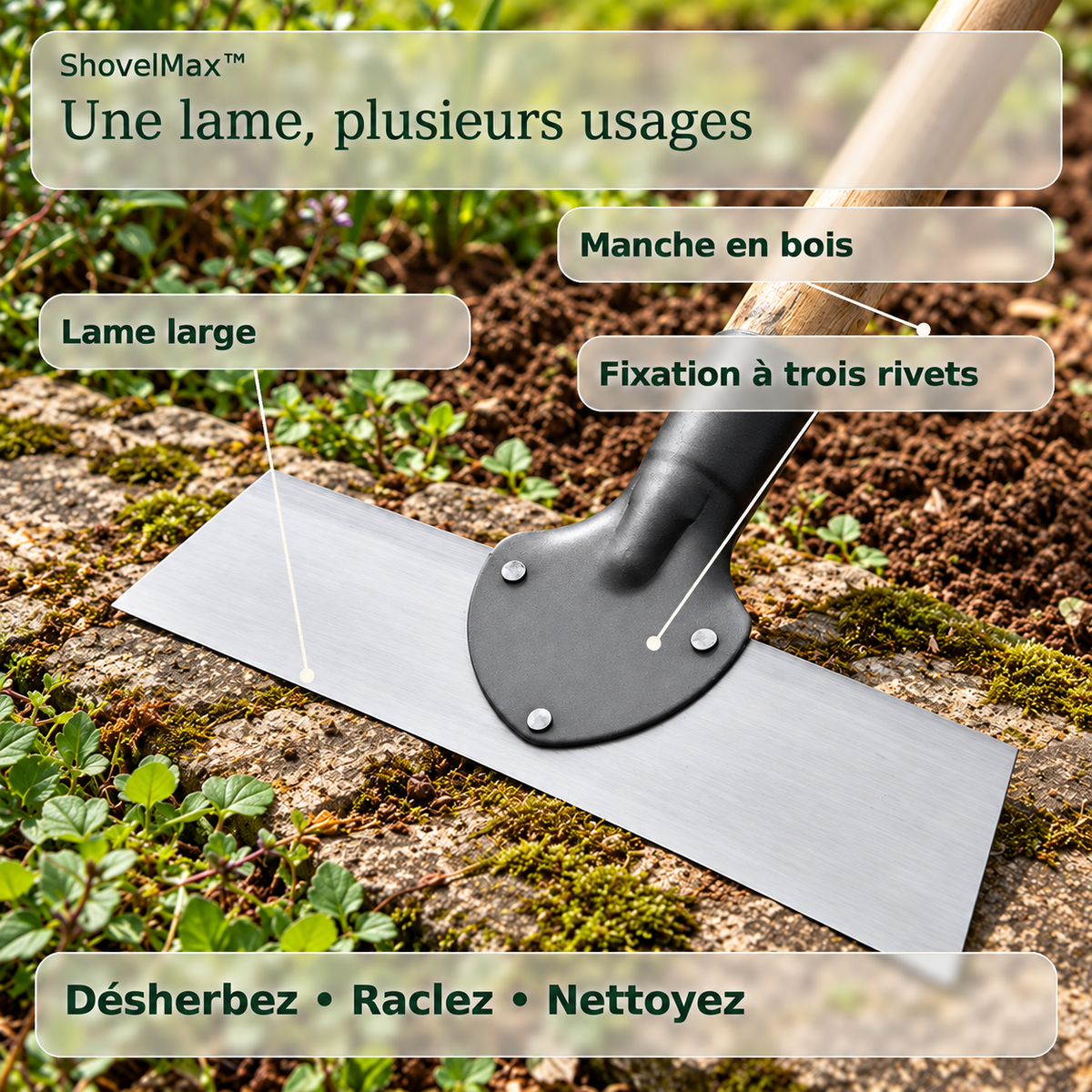 -50 % · OFFRE LIMITÉE · ShovelMax™ · Pelle de jardin multifonctionnelle