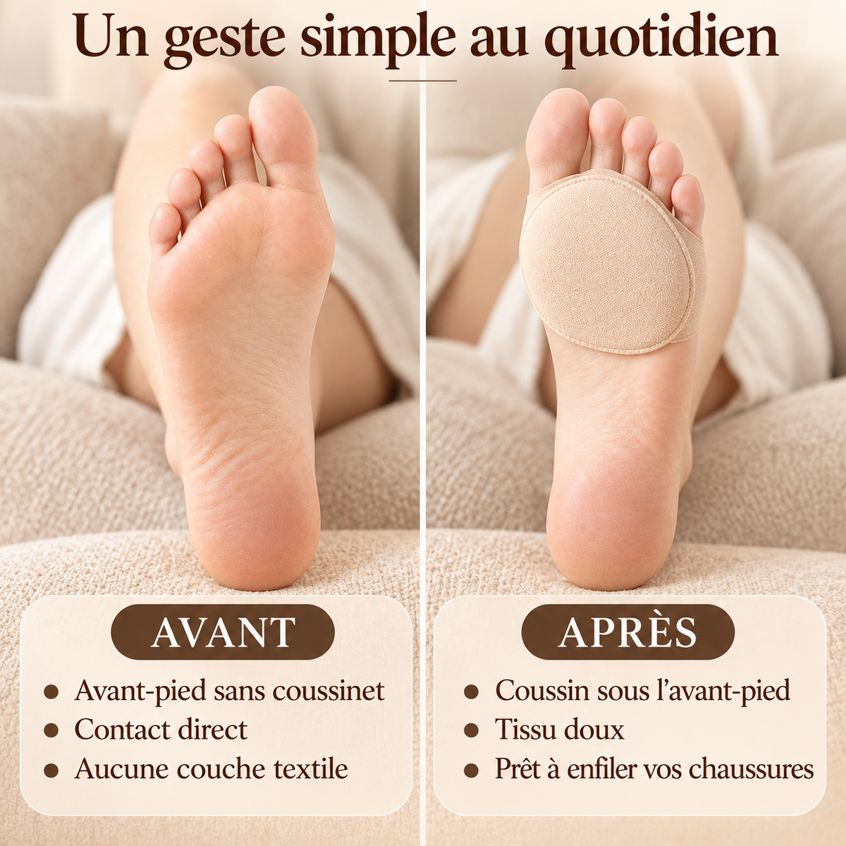 1 paire + 1 paire OFFERT · AUJOURD'HUI · FootPad™ · Le secret indispensable des femmes !
