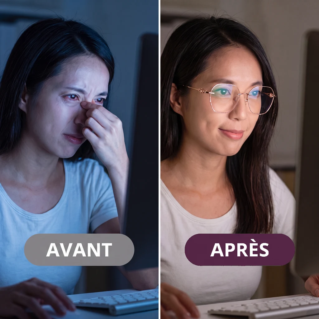 Avant et après : texte flou de près puis net avec les lunettes de lecture ChicVision
