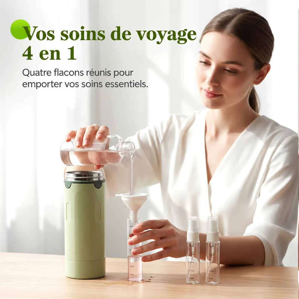 1+1 OFFERT · AUJOURD'HUI · QuadBott™ · 4-en-1 Flacons de voyage