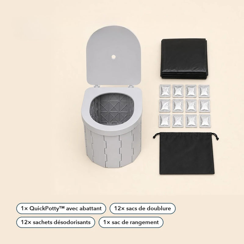 -50 % · OFFRE LIMITÉE · QuickPotty™ · Toilettes d’extérieur pliables et portables