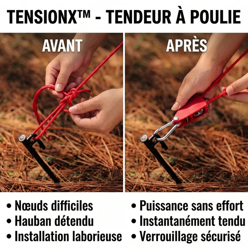 2+2 OFFERT · AUJOURD'HUI · TensionX™ · Tendeur à poulie
