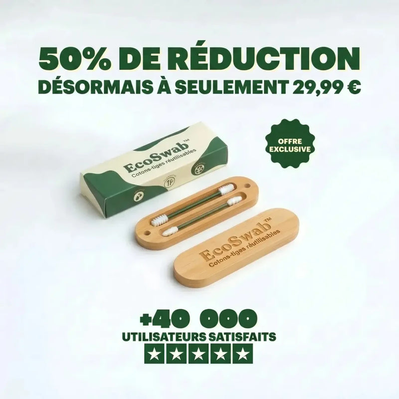 -50 % · OFFRE LIMITÉE · EcoSwab™ · Cotons-tiges réutilisables