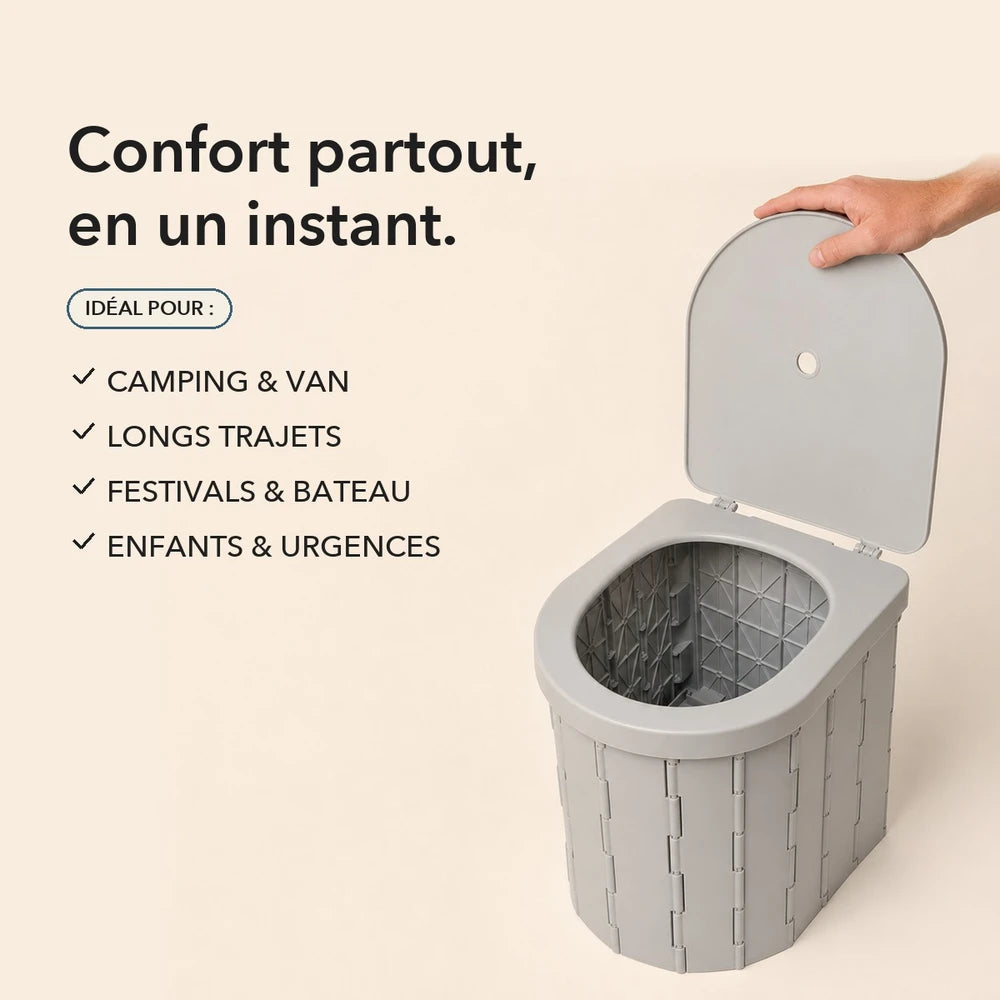 -50 % · OFFRE LIMITÉE · QuickPotty™ · Toilettes d’extérieur pliables et portables