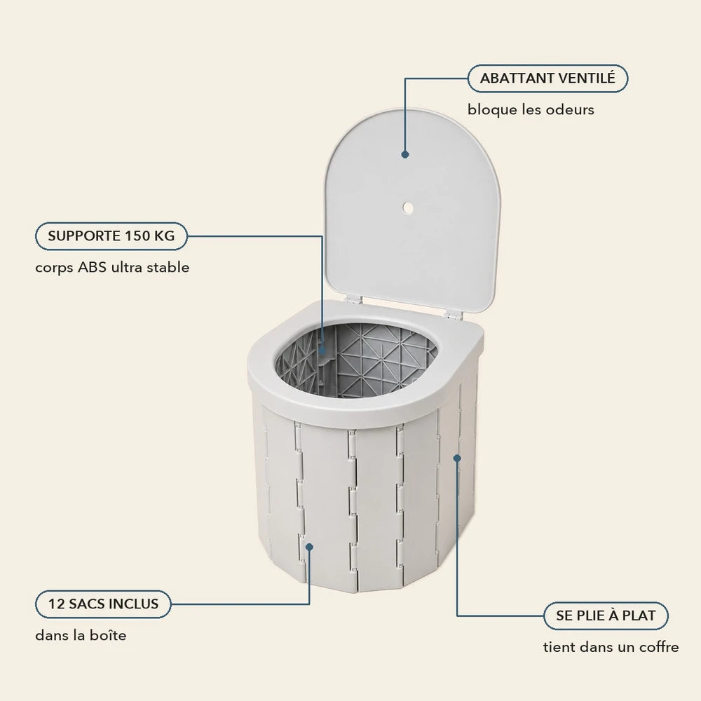 -50 % · OFFRE LIMITÉE · QuickPotty™ · Toilettes d’extérieur pliables et portables