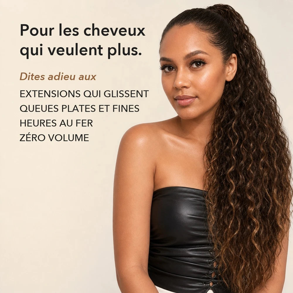 -50 % · OFFRE LIMITÉE · ClipCurls™ · Extensions cheveux bouclés avec queue de cheval