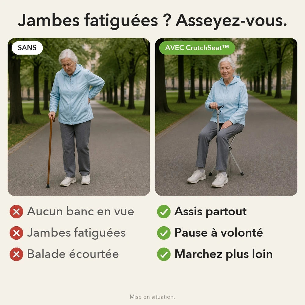 -50 % · OFFRE LIMITÉE · CrutchSeat™ · Aucun siège en vue ? Maintenant, vous en avez un.