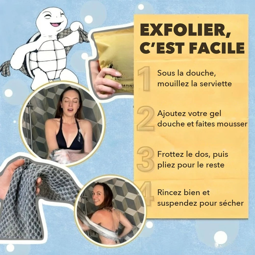 1+1 OFFERT · AUJOURD'HUI · ScrubGlow™ · Gant de douche exfoliant antibactérien