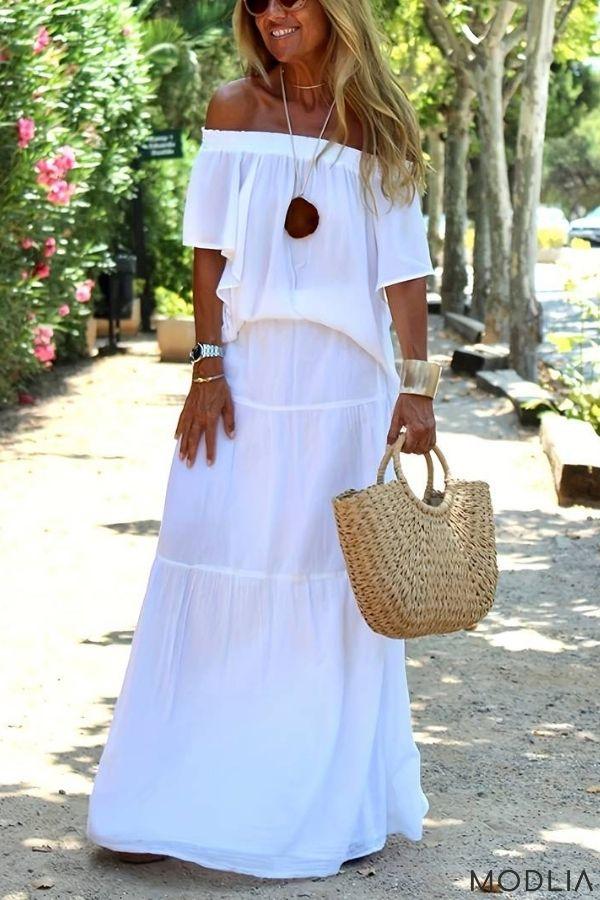 50% RABATT TEMPORÄR | Elisabeth™ - Lässiges schulterfreies solides Strand-Maxikleid - MODLIA