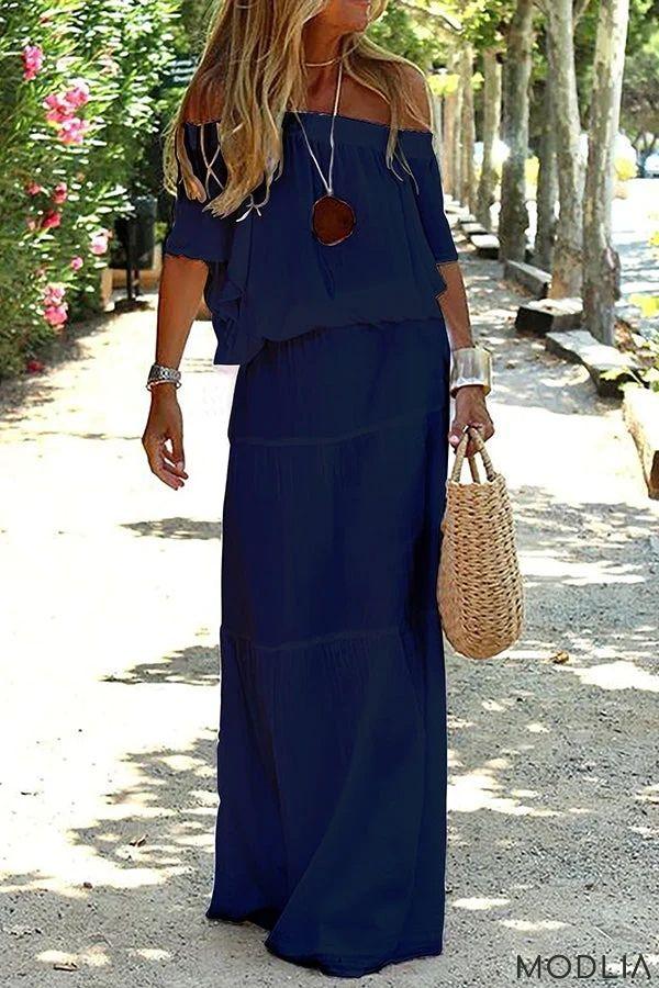 50% RABATT TEMPORÄR | Elisabeth™ - Lässiges schulterfreies solides Strand-Maxikleid - MODLIA