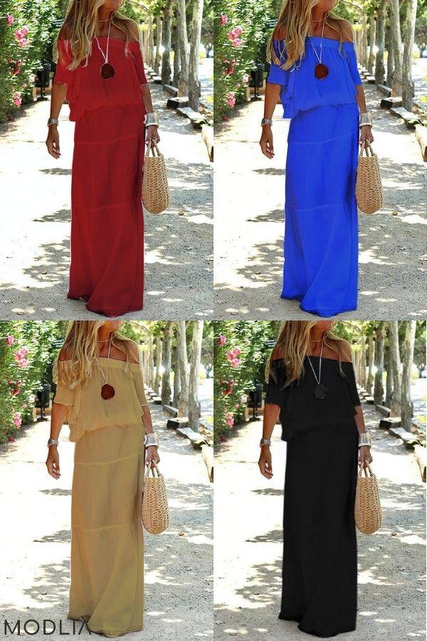 50% RABATT TEMPORÄR | Elisabeth™ - Lässiges schulterfreies solides Strand-Maxikleid - MODLIA