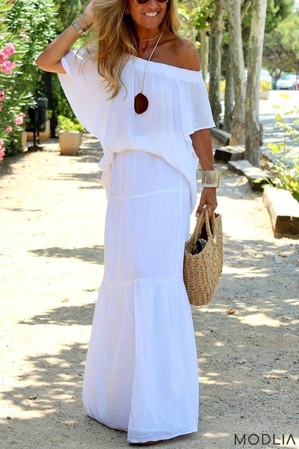 50% RABATT TEMPORÄR | Elisabeth™ - Lässiges schulterfreies solides Strand-Maxikleid - MODLIA