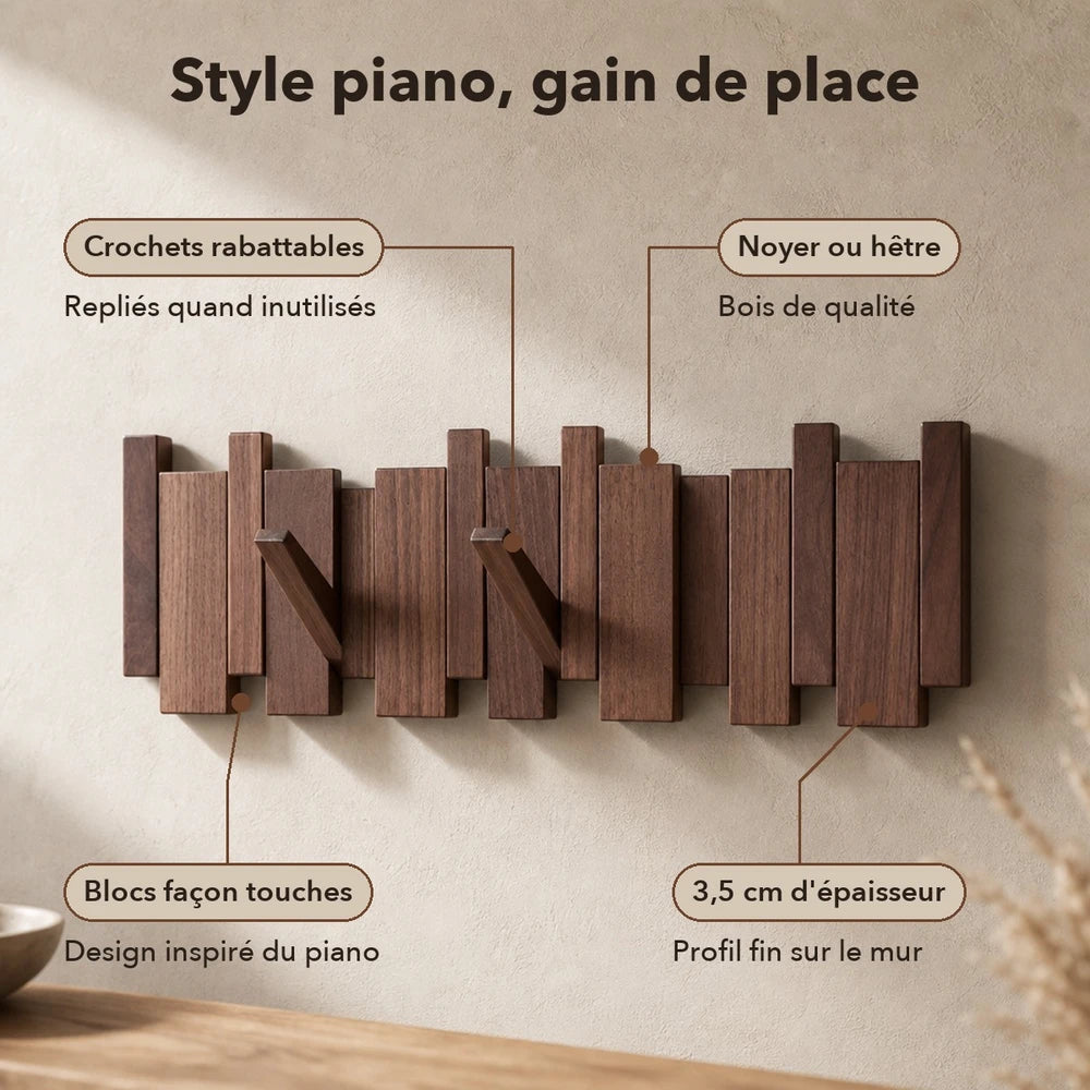 -50 % · OFFRE LIMITÉE · HarmonyHooks™ · Porte-manteau à touches de piano