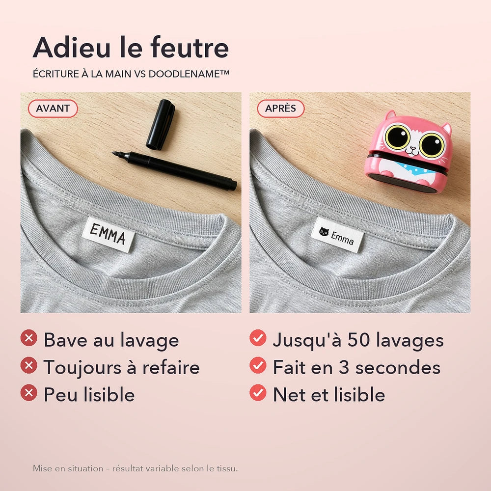 -50 % · OFFRE LIMITÉE · DoodleName™ · Étiquetez en moins de 3 secondes !
