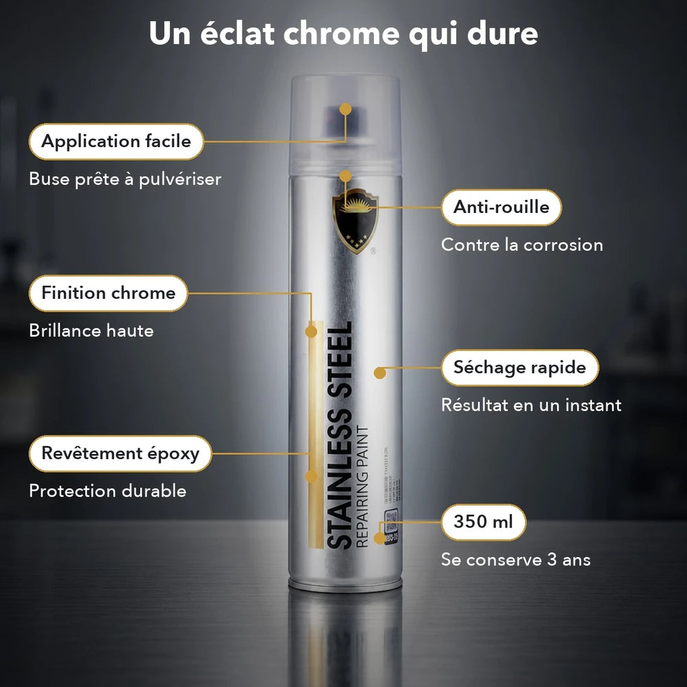 1+2 OFFERT · AUJOURD'HUI · GleamSteel™ · Peinture en spray chrome inoxydable