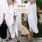 -50 % · OFFRE LIMITÉE · Anita™ · Robe chemise élégante unie avec fente