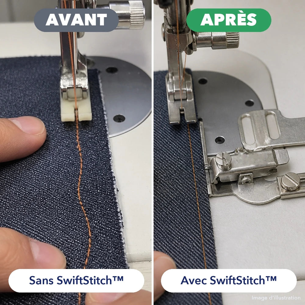 -50 % · OFFRE LIMITÉE · SwiftStitch™ · Cousez des coutures parfaitement droites ! Rapide et facile !