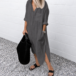 -50 % · OFFRE LIMITÉE · Anita™ · Robe chemise élégante unie avec fente