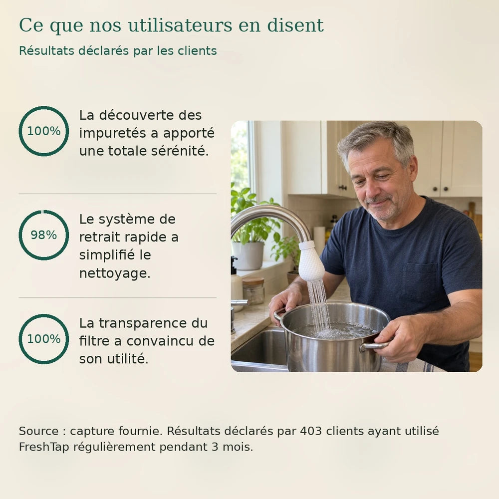 -50 % · OFFRE LIMITÉE · FreshTap™ · Filtre de robinet à clipser (50 pièces + 10 attaches)