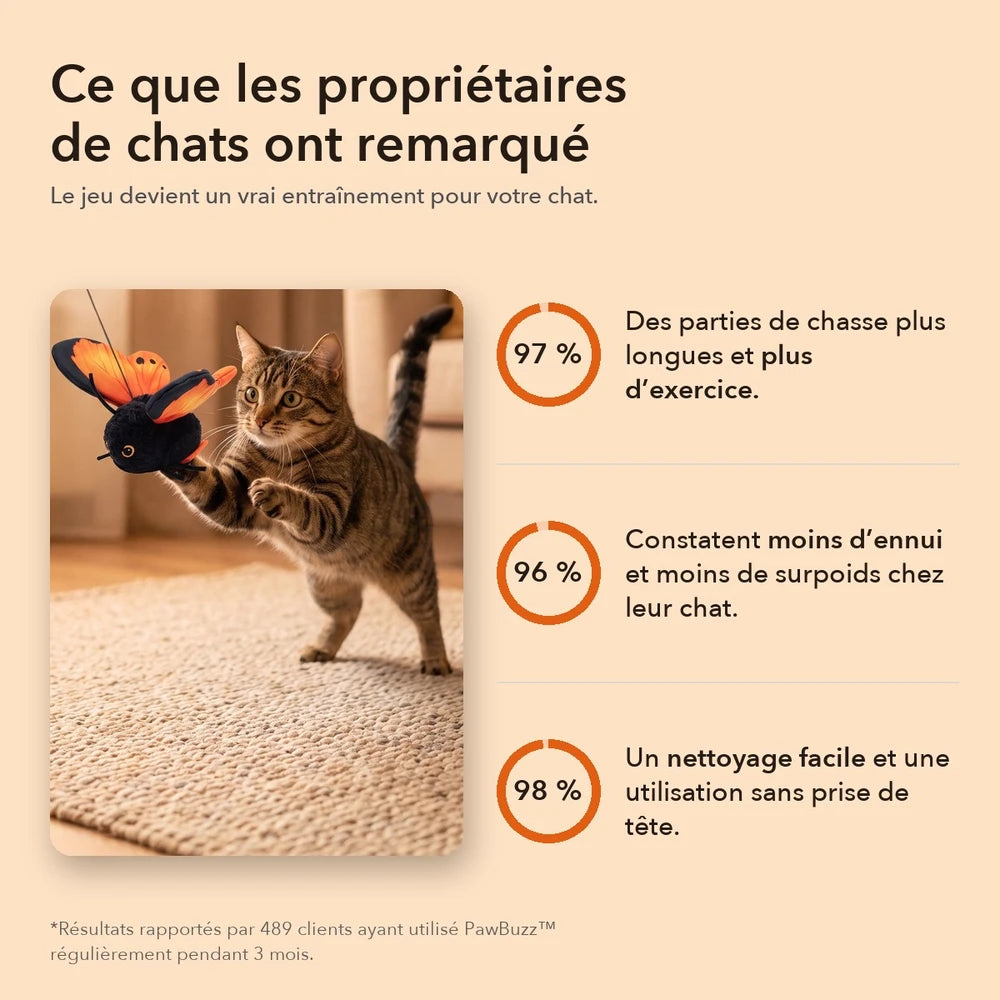 -50 % · OFFRE LIMITÉE · PawBuzz™ · Jouet interactif pour chat volant