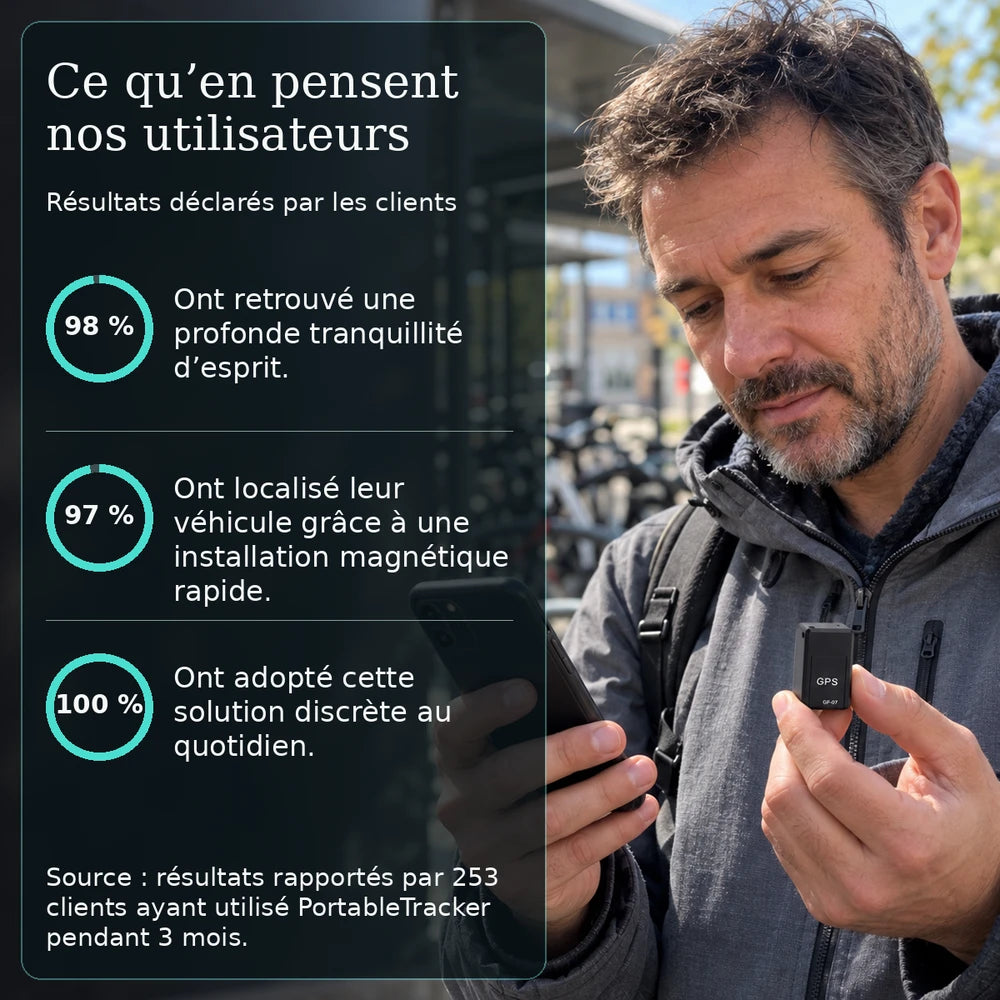 -50 % · OFFRE LIMITÉE · PortableTracker™ ·  Mini traceur GPS
