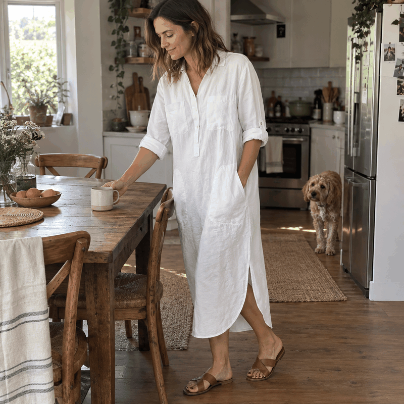 -50 % · OFFRE LIMITÉE · Anita™ · Robe chemise élégante unie avec fente