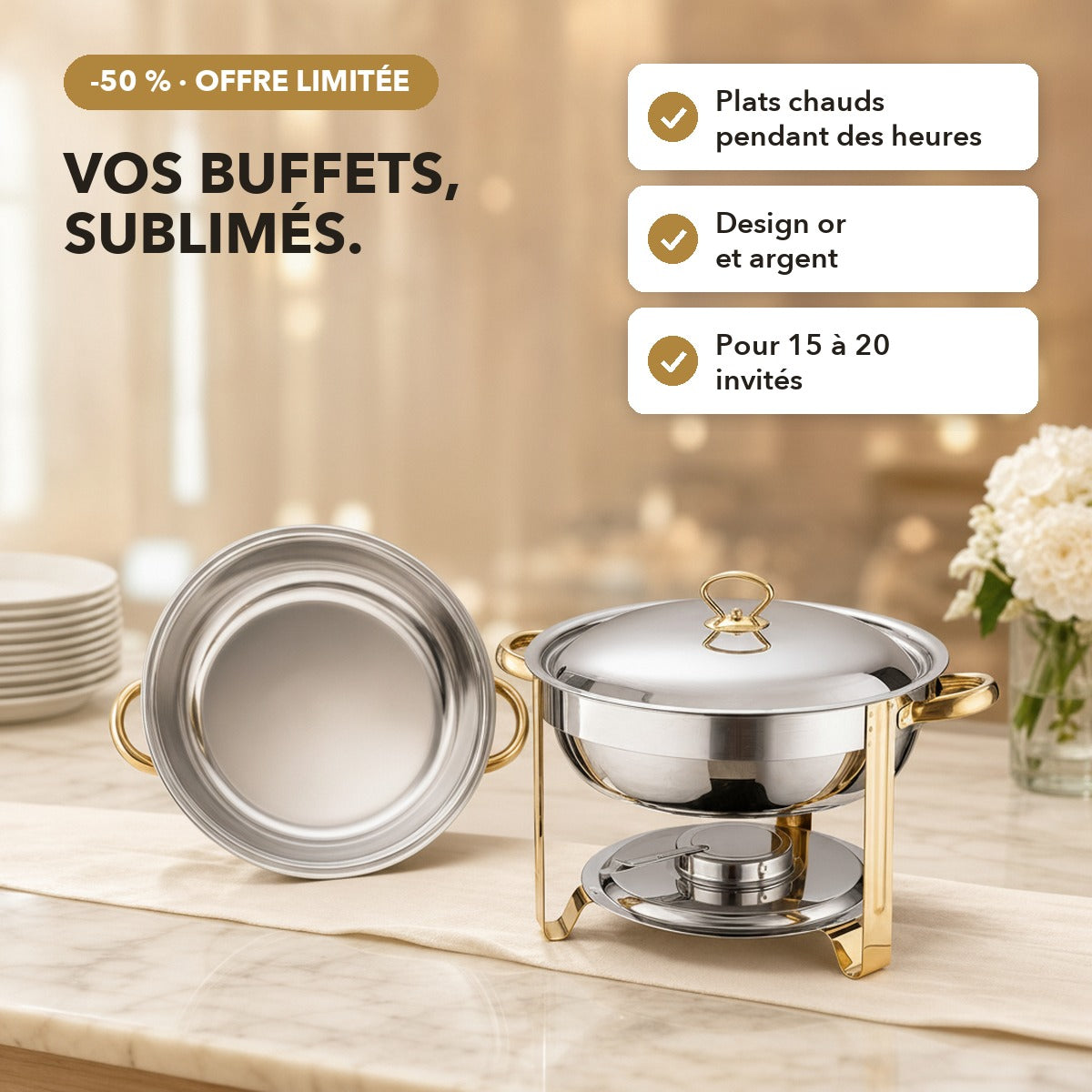 -50 % · OFFRE LIMITÉE · HeatServe™ · Chauffe-plat buffet 4,5 L