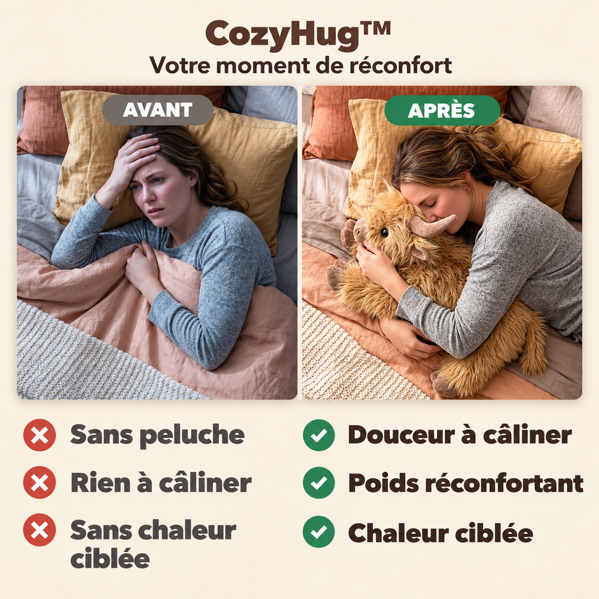 -50 % · OFFRE LIMITÉE · CozyHug™ · Peluche lestée vache Highland