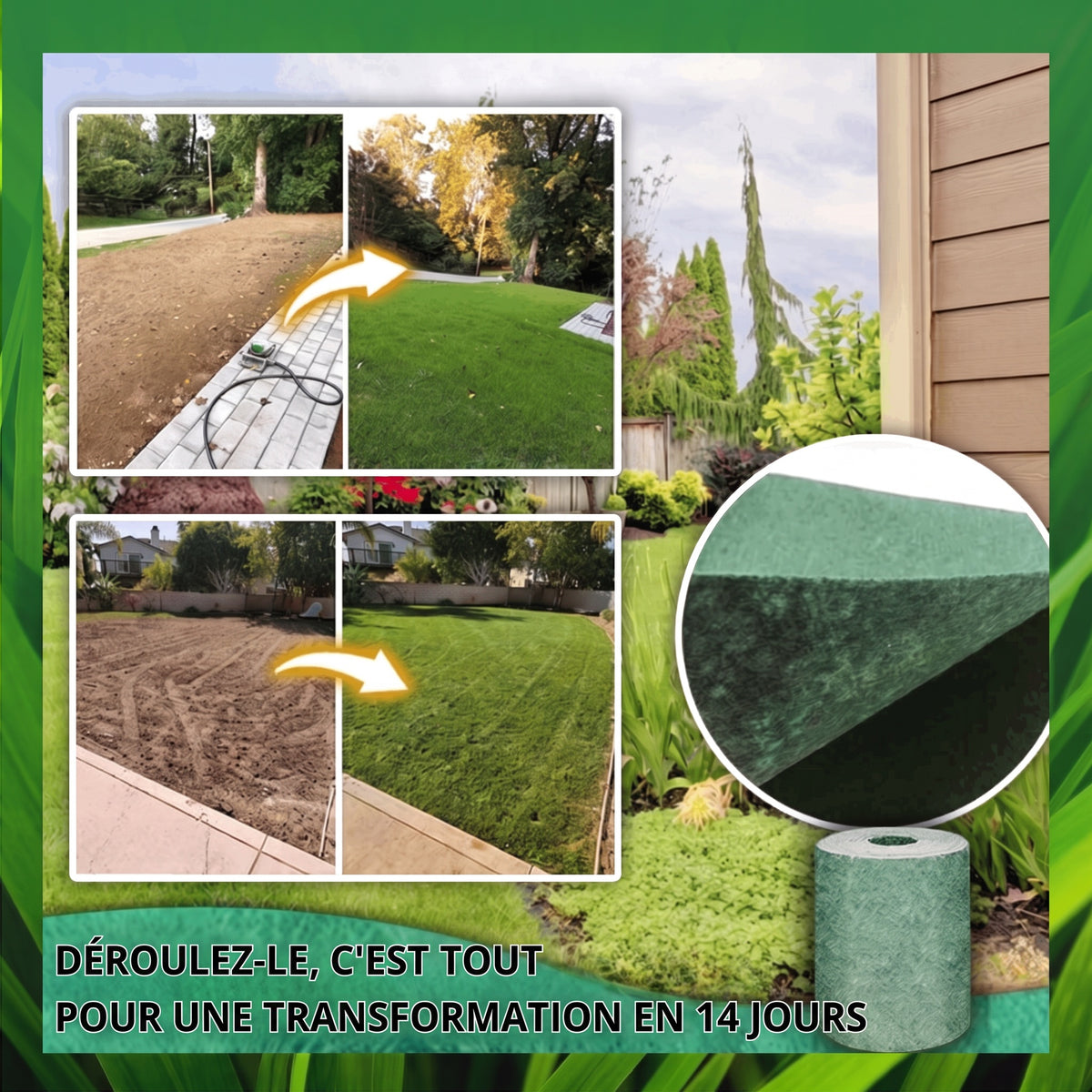 1+1 OFFERT · AUJOURD'HUI · InstaGrass™ · Une pelouse luxuriante sans entretien !