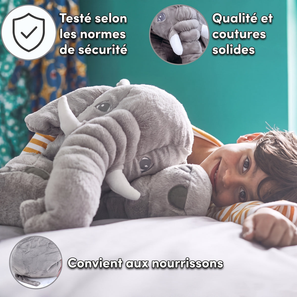 -50 % · OFFRE LIMITÉE · DreamyDumbo™ · Oreiller Câlin Éléphant Bébé