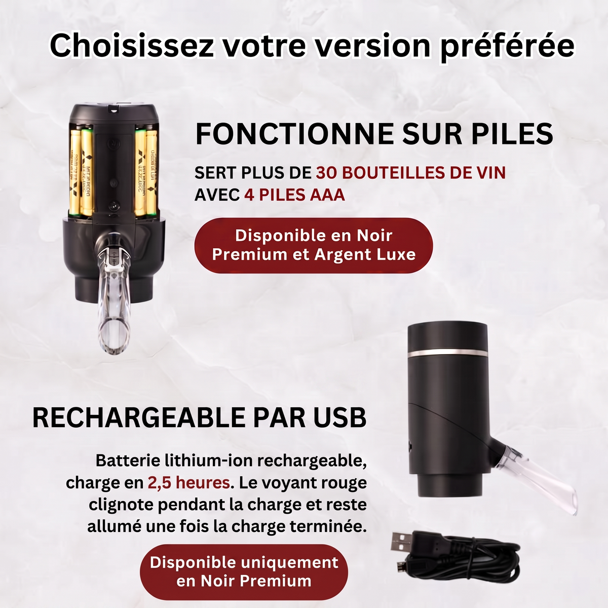 -50 % · OFFRE LIMITÉE · AeriBlend™ · Aérateur, conservateur et distributeur de vin 3-en-1