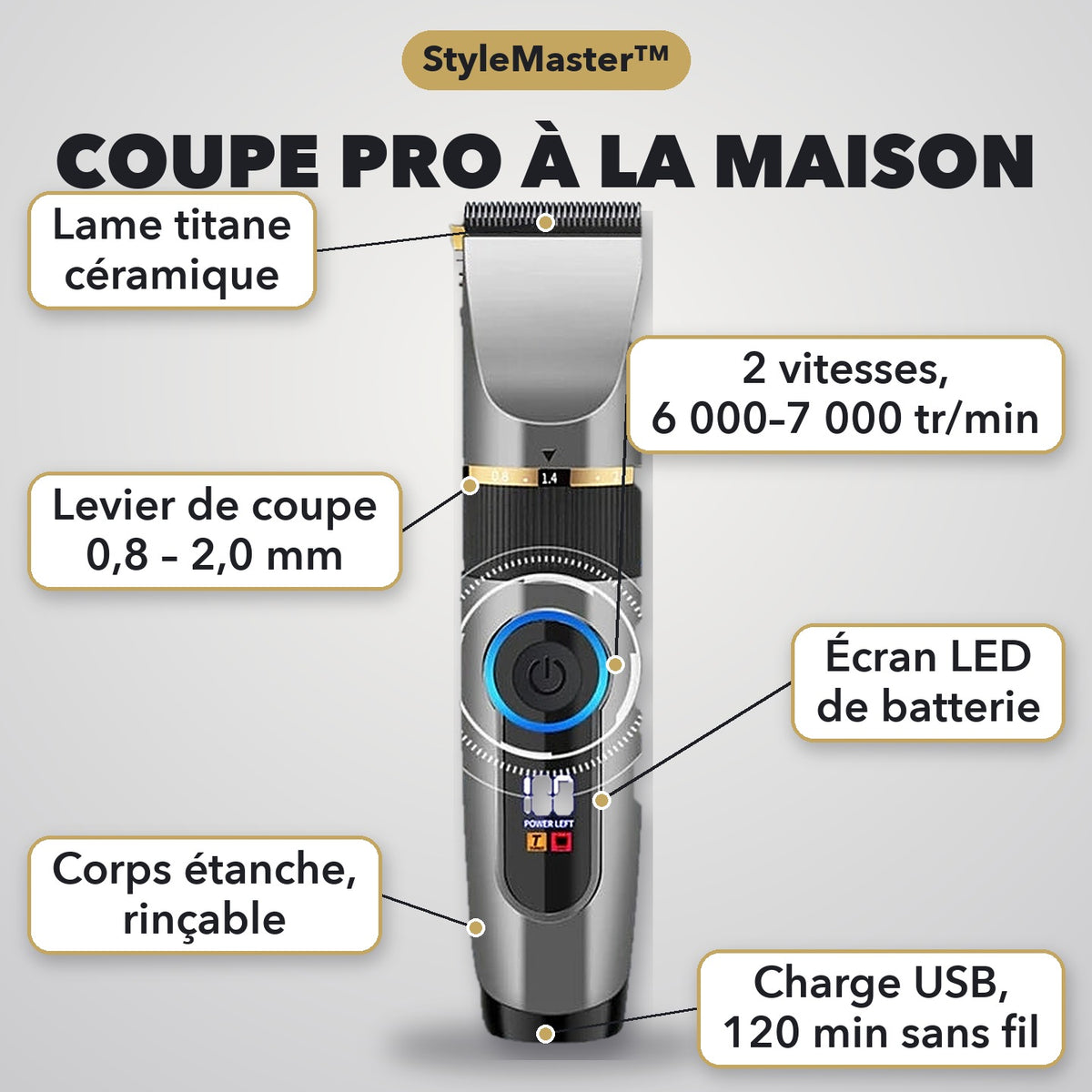 -50 % · OFFRE LIMITÉE · StyleMaster™ · Des dégradés parfaits, en toute simplicité !