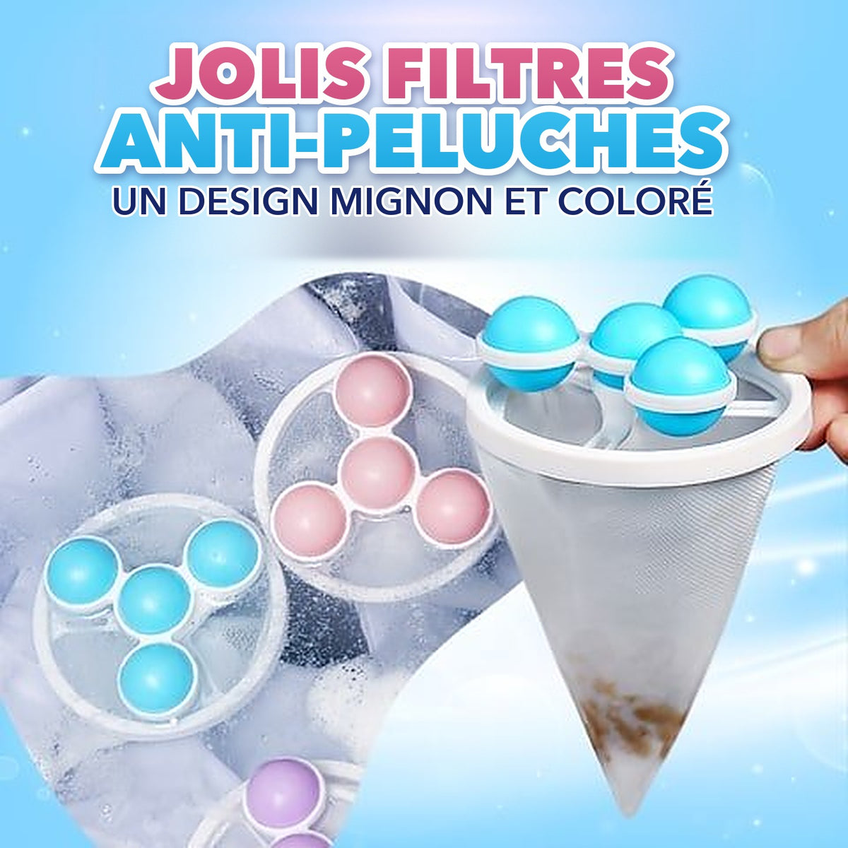 1+1 OFFERT · AUJOURD'HUI · DirtCatcher™ · Filtre anti-saleté pour machine à laver