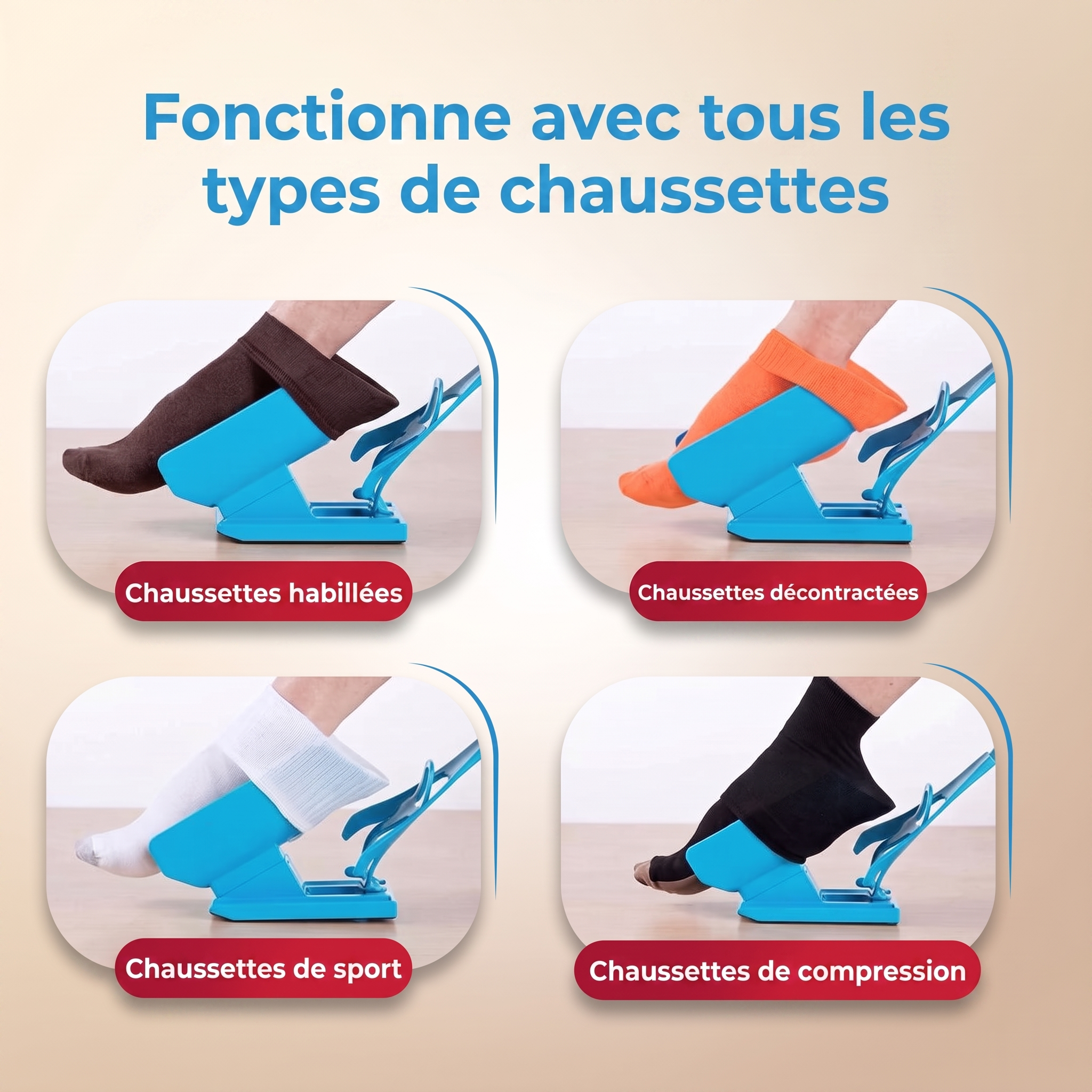 1+1 OFFERT · AUJOURD'HUI · SolePro™ · Habillez-vous sans vous pencher ni vous contorsionner !