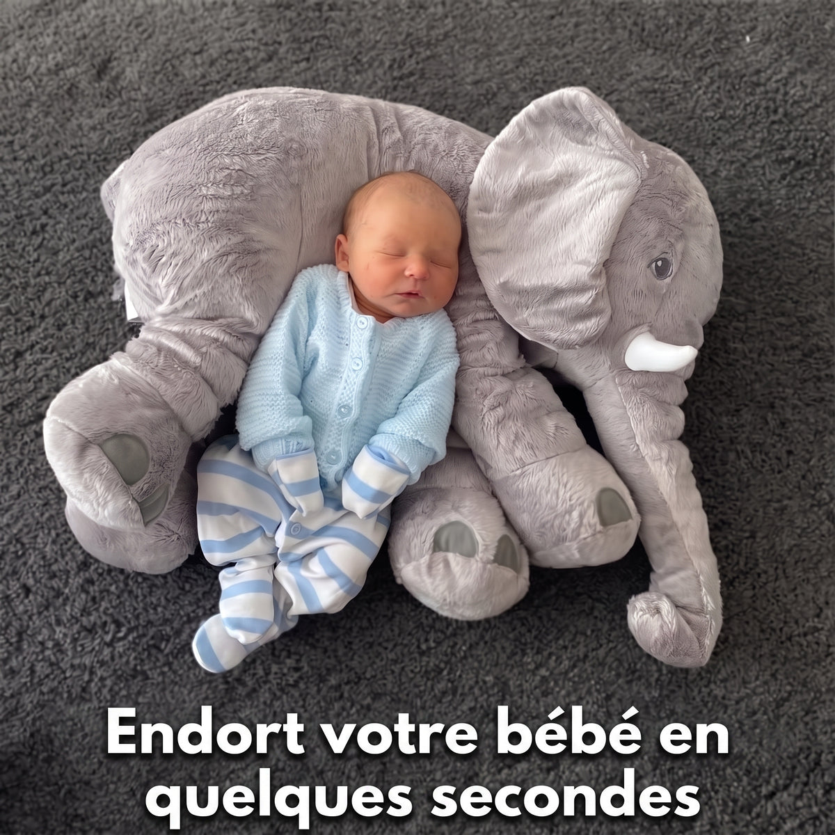 -50 % · OFFRE LIMITÉE · DreamyDumbo™ · Oreiller Câlin Éléphant Bébé