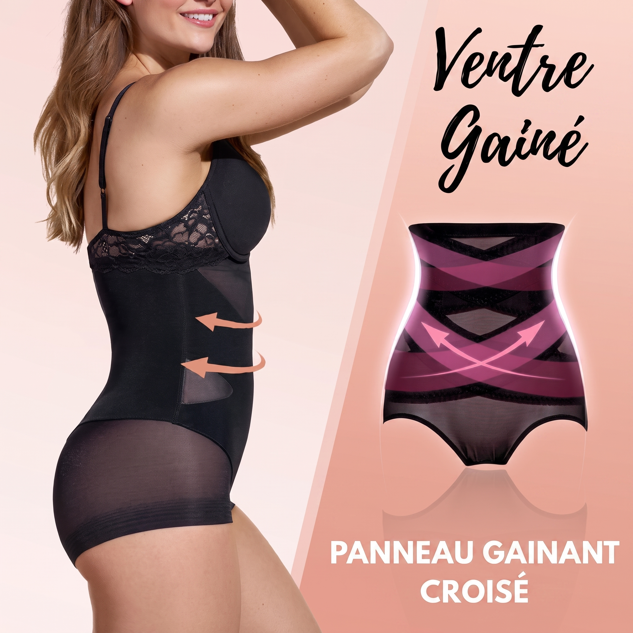 1+1 OFFERT · AUJOURD'HUI · CrossCompress · Gaine amincissante taille haute