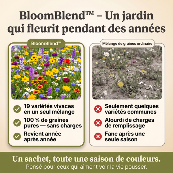-50 % · OFFRE LIMITÉE · BloomBlend™ · Mélange de Graines de Fleurs