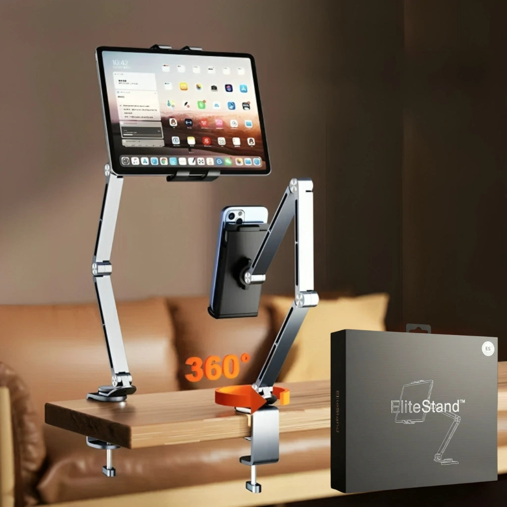 -50 % · OFFRE LIMITÉE · EliteStand™ · Support robuste en aluminium pour tablette et téléphone