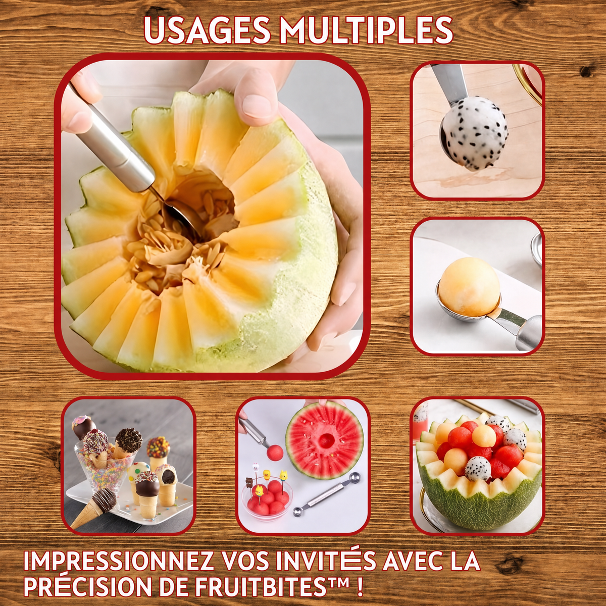 -50 % · OFFRE LIMITÉE · FruitBites™ · Une nouvelle façon de couper vos fruits !