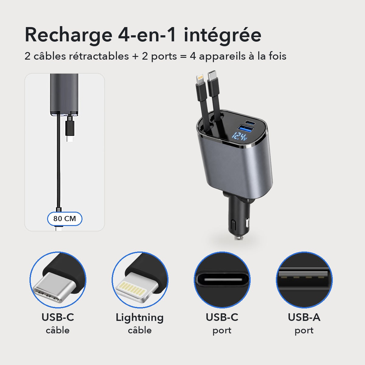 -50 % · OFFRE LIMITÉE · MultiZap™ · Chargeur de voiture 4 en 1
