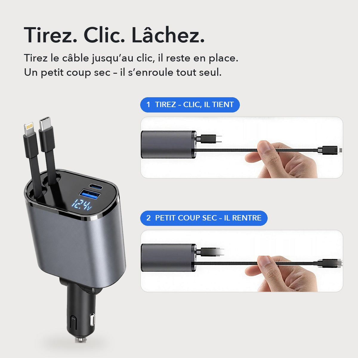 -50 % · OFFRE LIMITÉE · MultiZap™ · Chargeur de voiture 4 en 1