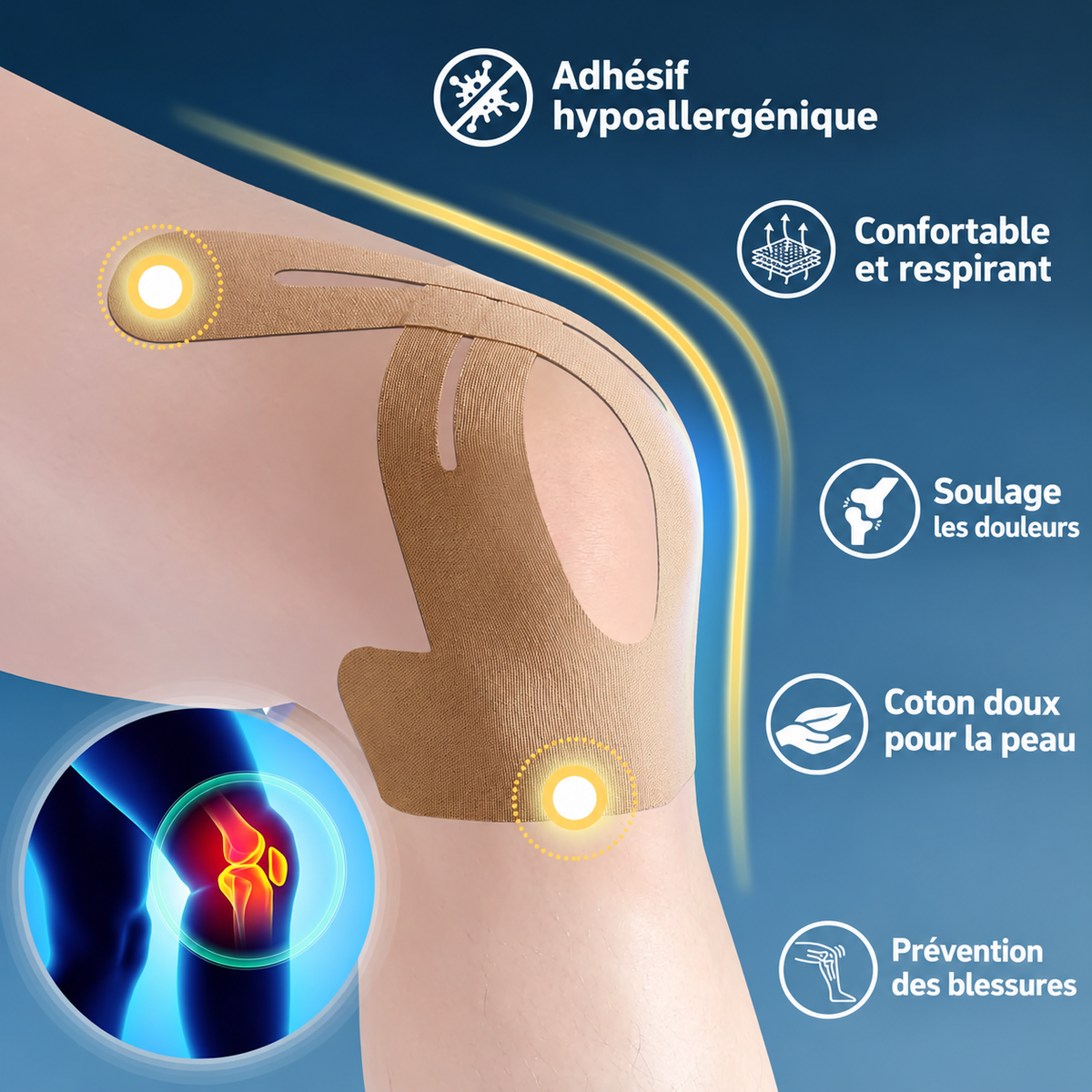 1+1 OFFERT · AUJOURD'HUI · StabiliTape™ · Conçu pour prévenir les blessures aux genoux !