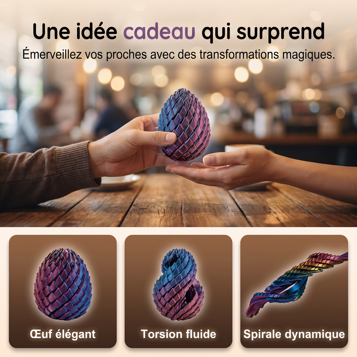 1+1 OFFERT · AUJOURD'HUI · DragoFidget™ · Œuf anti-stress