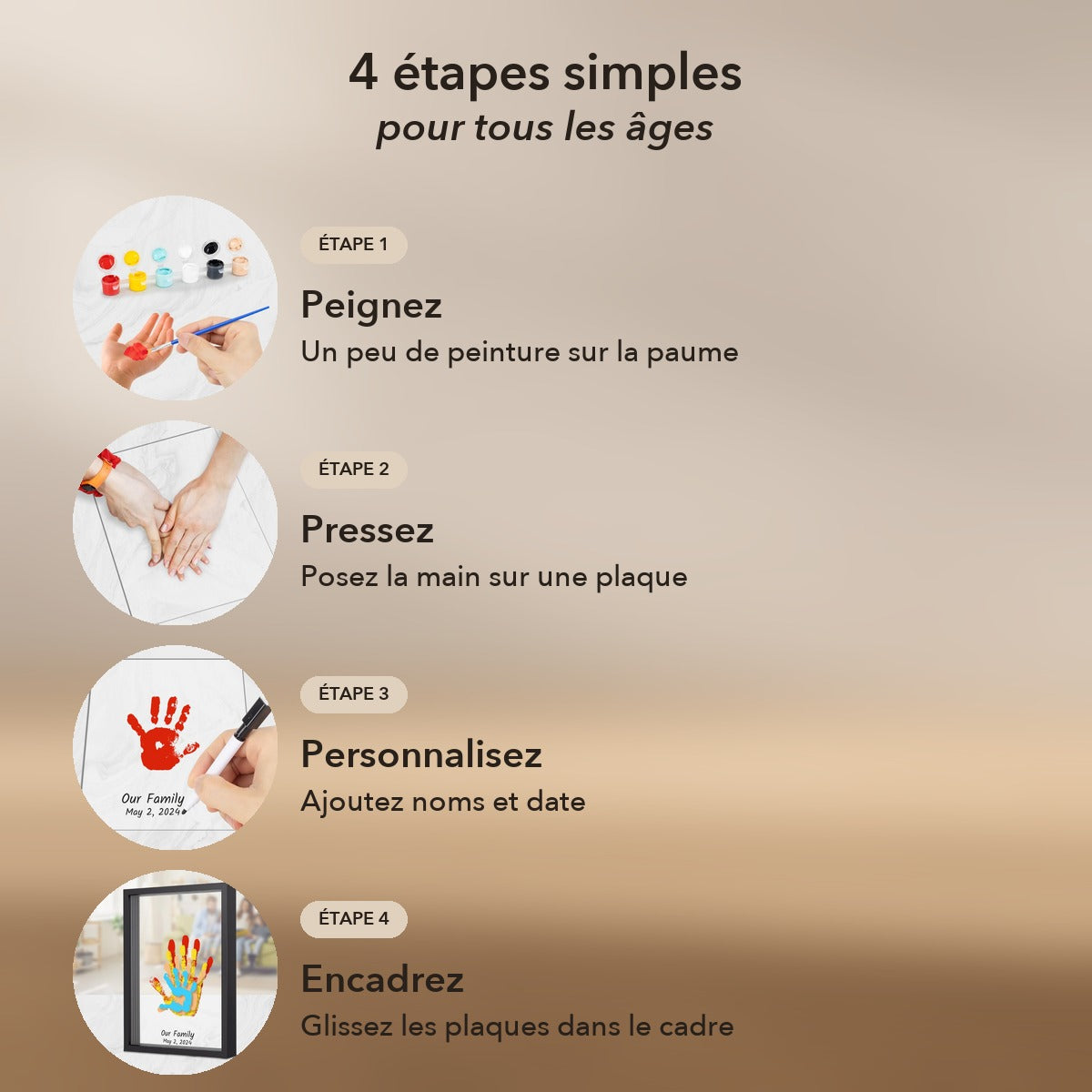 -50 % · OFFRE LIMITÉE · HeartNest™ · Cadre empreintes de mains